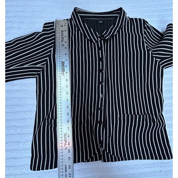 Tulip Women Textured Striped Button Up Blouse Shirt Top Small Black White Casual - Picture 8 of 8